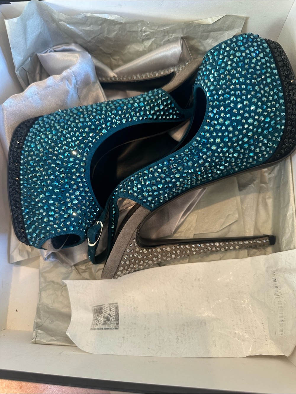 Giuseppe Zanotti Laguna/silver Swarovski Crystal Slingback Platform Heels 38.5 - Picture 3 of 12
